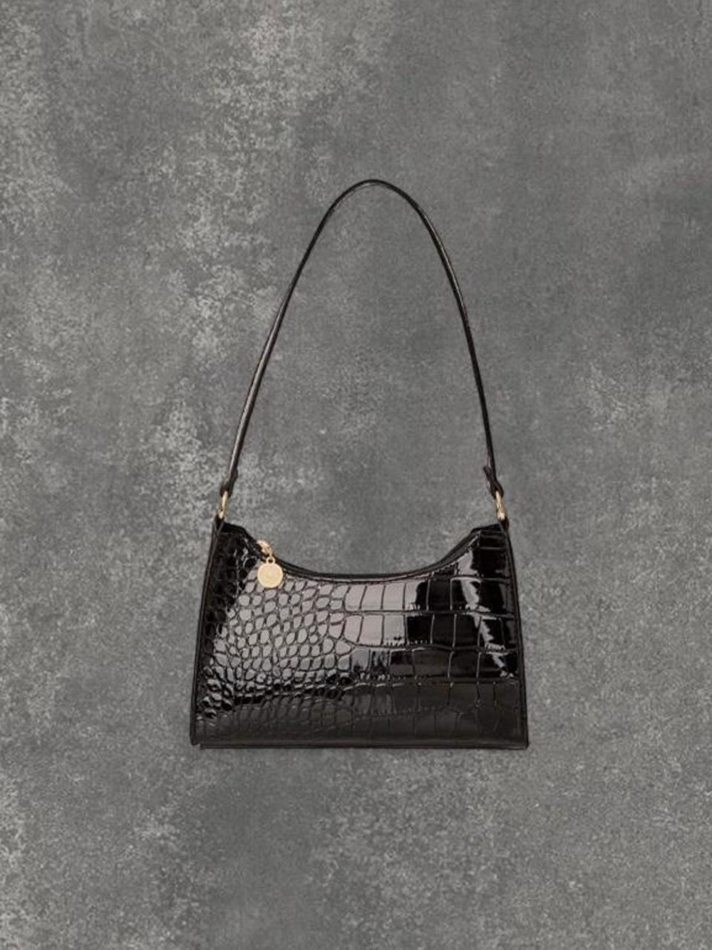 Classic Croc-Embossed Shoulder Bag in Black